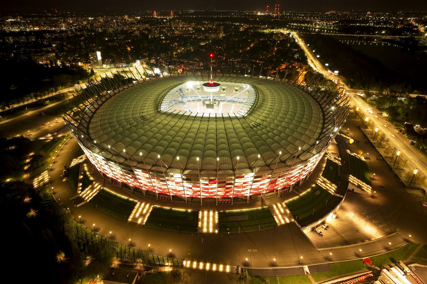 Night view of a professional stadium. Atmosphere. Not a TASG venue.
